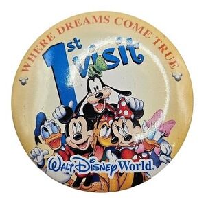 Walt‎ Disney World 1st Visit Button Pin Souvenir Mickey Vintage